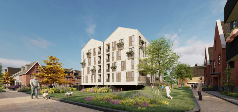 Zijaanzicht van appartementencomplex Havenzicht