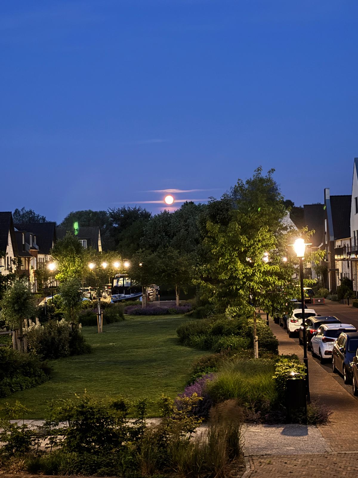 Avond over het groene hof bij Havenzicht